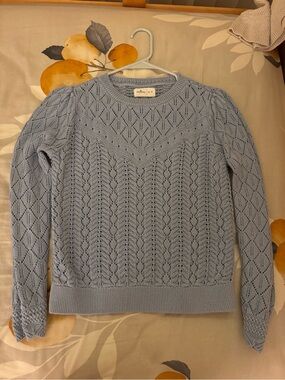 Springfield Women's Light Blue Lace-Knit Crewneck Sweater